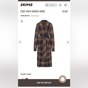 Skims plaid cozy Robe. NWOT